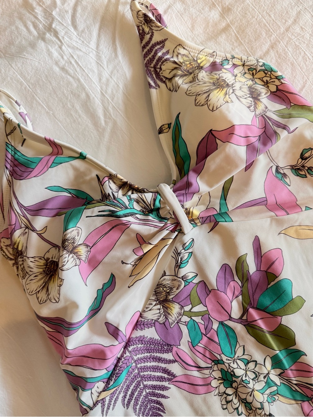 Cupshe White Floral One-Piece Swimsuit with Pink & Teal Accents